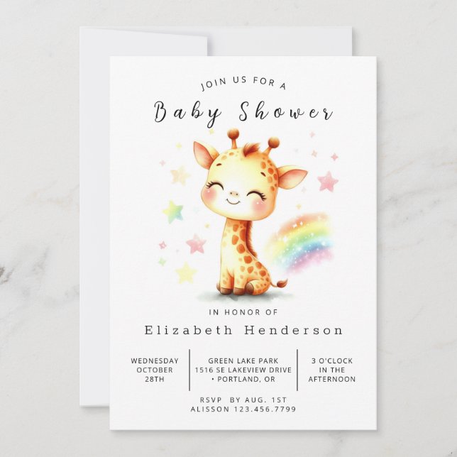  Graceful Digital Giraffe Baby Shower Invitation (Front)