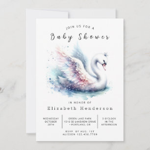 Graceful Digital Swan Baby Shower Invitation