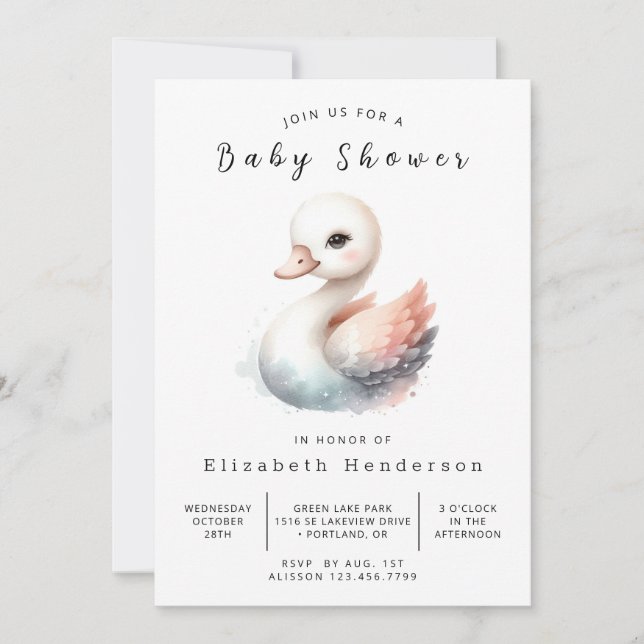 Graceful Digital Swan Baby Shower Invitation (Front)