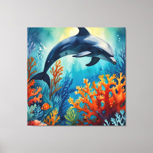 Graceful Dolphin in Coral Paradise Canvas Print