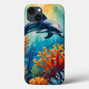 Graceful Dolphin in Coral Paradise iPhone 13 Case