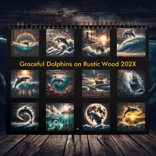 Graceful Dolphins on Rustic Wood 2025 Calendar