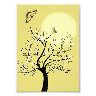 Graceful dreamy sunlit tree with butterflies  photo print
