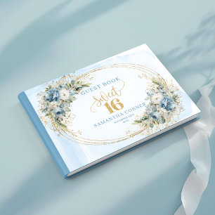 Graceful Dusty Blue Greenery Sweet Sixteen Guest   Book