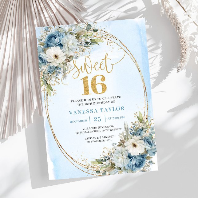 Graceful Dusty Blue Greenery Sweet Sixteen Invite  (Graceful Dusty Blue Greenery Sweet Sixteen Invite Design

)