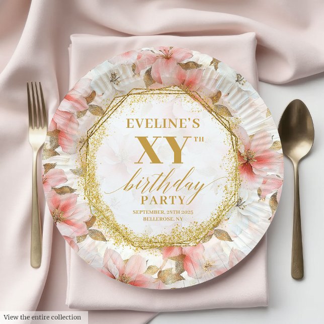 Graceful Dusty Pink Floral Birthday Paper Plates (Graceful Dusty Pink Floral Birthday Paper Plates

)
