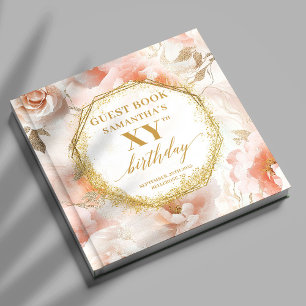 Graceful Dusty Pink Ivory Gold Birthday Guest Book
