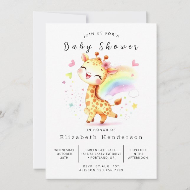 Graceful Editable Giraffe Baby Shower  Invitation (Front)