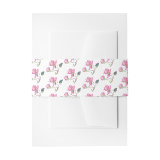 Graceful Elegant Pink Magnolia Garden  Invitation Belly Band