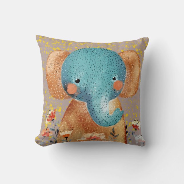 Graceful Elephant in the Wild Throw Pillow (Front)