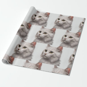 Graceful Feline: A White Cat Art Print Wrapping Paper