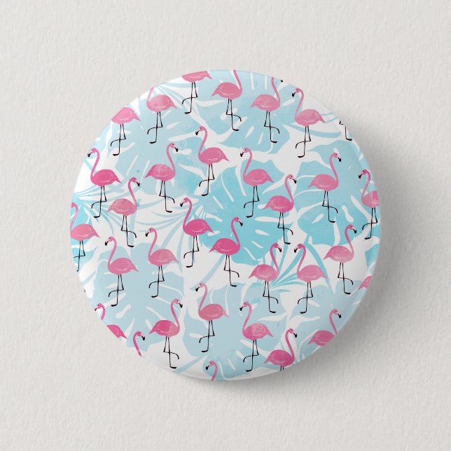 Graceful flamingos and monstera leaves 2 inch round button (Front)