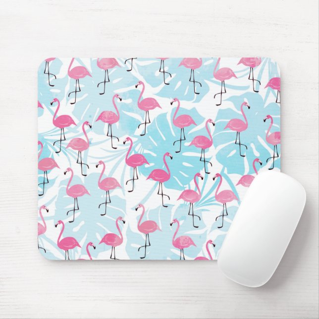 Graceful flamingos and monstera leaves mouse pad (With Mouse)