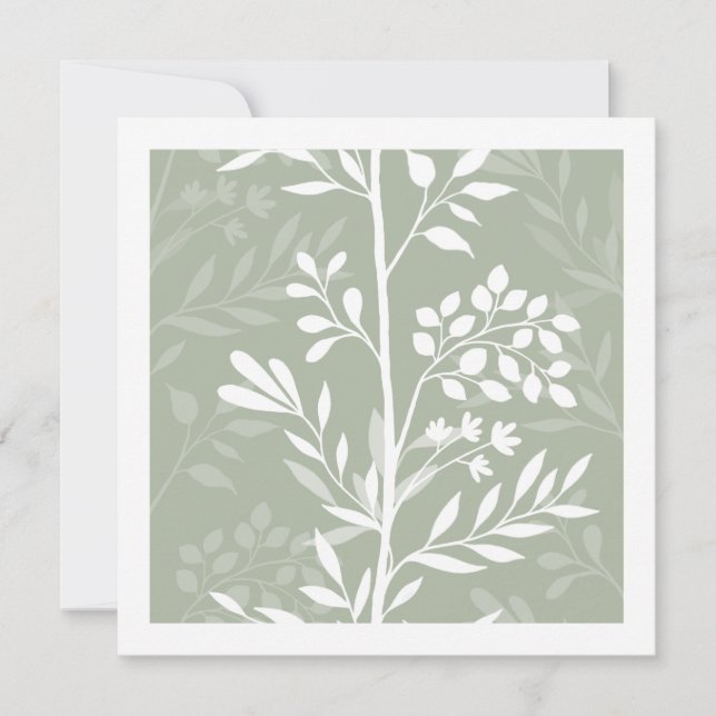 Graceful Floral Silhouette Sage Green Minimal Card (Front)