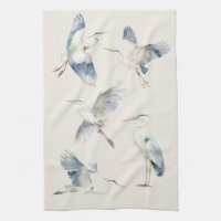 Graceful Flying Blue Herons Pattern Cream