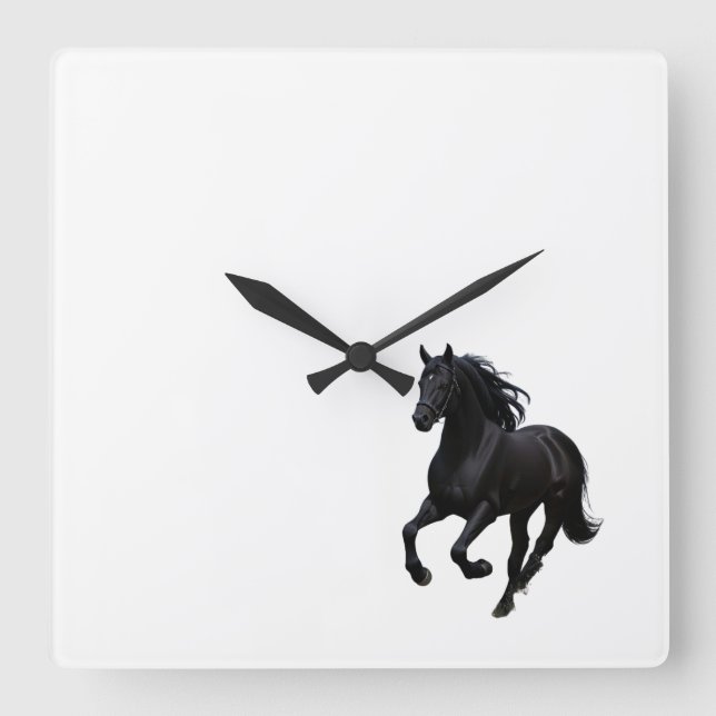 Graceful Gallop : Horloge murale du cheval noir" (Recto)