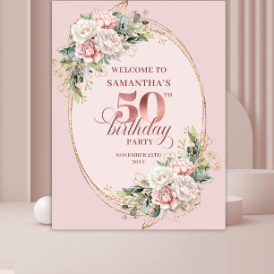 Graceful Garden Floral 50th Birthday Backdrop Tapestry