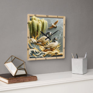 Graceful Geese Pond Square Wall Clock