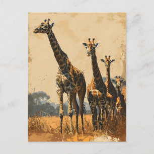 Graceful Giants: Vintage Giraffes Postcard