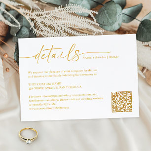 Graceful Gold Colour Script Wedding Details QR Cod Enclosure Card