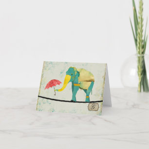 Graceful Gold Elephant Monogram Notecard