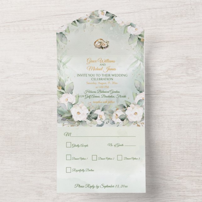 Graceful Greenery All in One Wedding Invite (Inside)