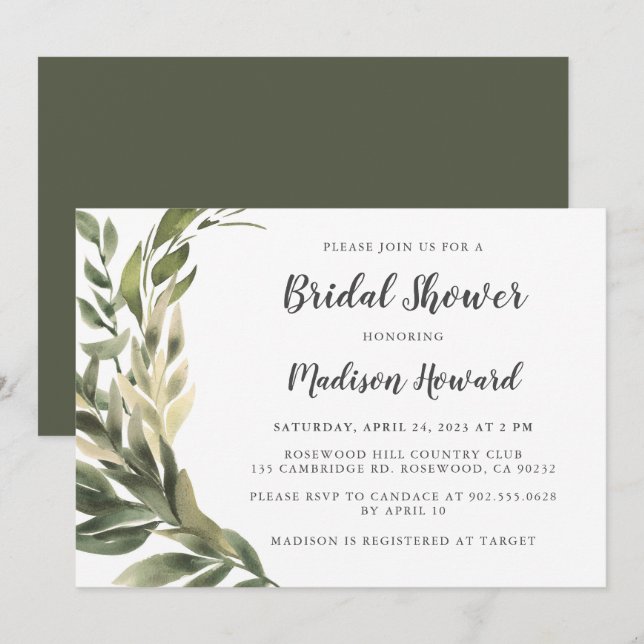 Graceful Greenery Bridal Shower Invitation (Front/Back)