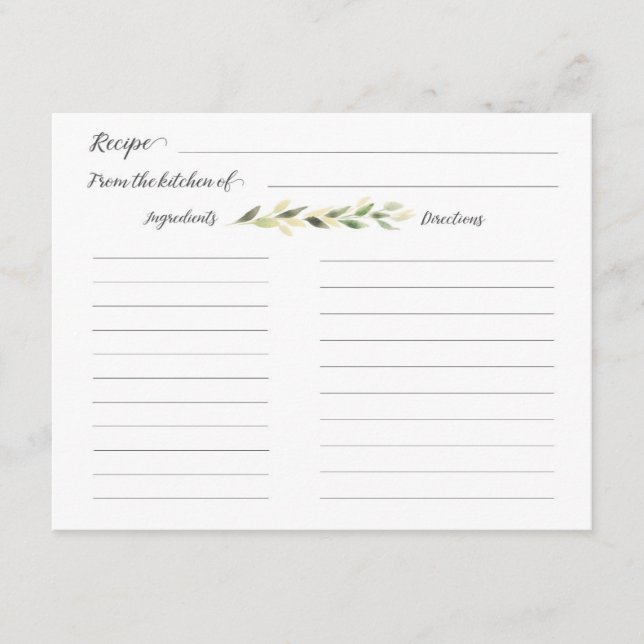 Graceful Greenery Recipe for Bride to Be Enclosure Card (Front)