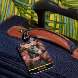 Graceful greyhound surrounded by blooming roses luggage tag