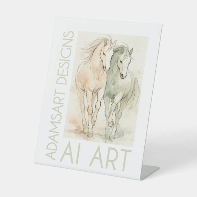 Graceful Harmony – Watercolor Horses Pedestal Sign (Front)