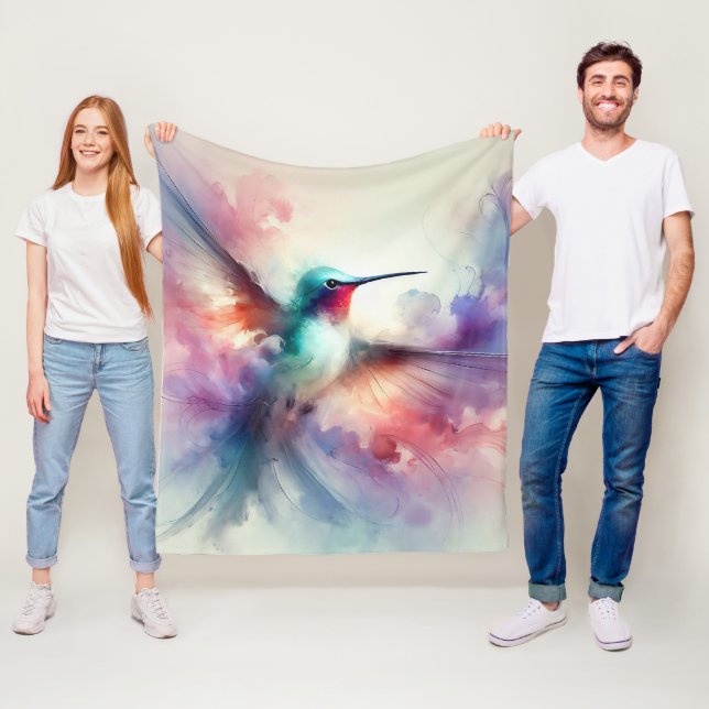Graceful Hummingbird in Watercolor Fleece Blanket (In Situ)
