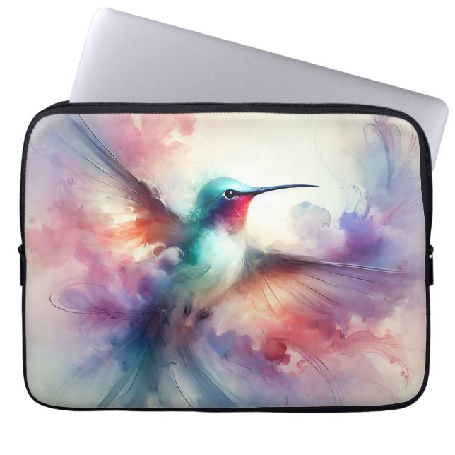 Graceful Hummingbird in Watercolor Laptop Sleeve (Front)
