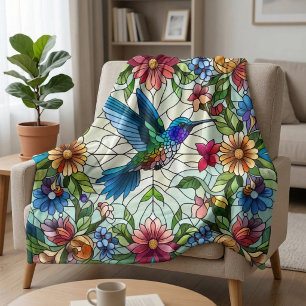 Graceful Hummingbird with Stained Glass Effect Fleece Blanket