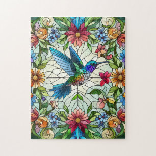 Graceful Hummingbird with Stained Glass Effect Jigsaw Puzzle