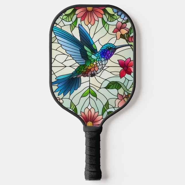 Graceful Hummingbird with Stained Glass Effect Pickleball Paddle (Front)
