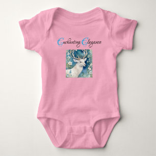 Graceful in Bloom: Snow-White Deer Baby Bodysuit