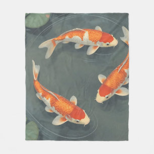 Graceful Koi Fish Pond Serenity Design Fleece Blanket