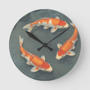 Graceful Koi Fish Pond Serenity Design Round Clock