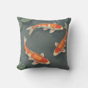 Graceful Koi Fish Pond Serenity Design Throw Pillow
