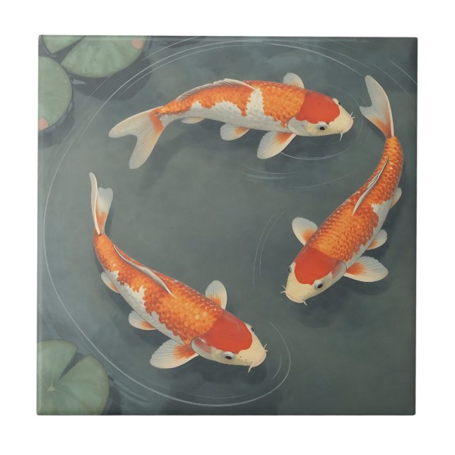 Graceful Koi Fish Pond Serenity Design Tile (Front)