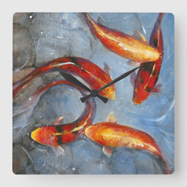 Graceful Koi I Square Wall Clock (Front)