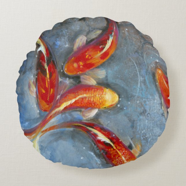 Graceful Koi II Round Pillow (Front)