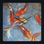 Graceful Koi II Square Wall Clock<br><div class="desc">Animals</div>