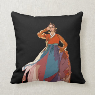 Graceful Korean Woman with Hanbok Throw Pillow