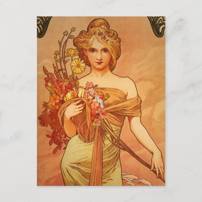Graceful Lady with Flowers Carte postale Vintage (Devant)