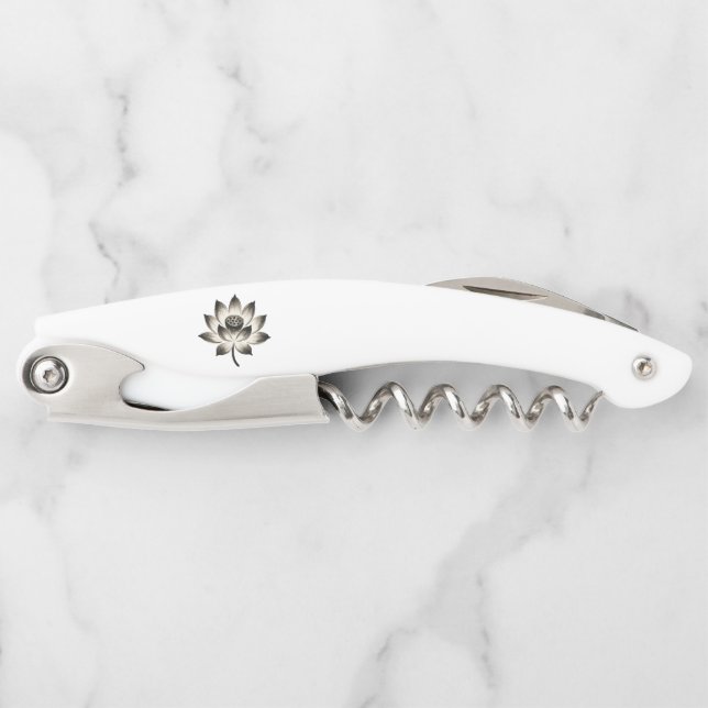 Graceful Lotus – Ink Brush Flower on Corkscrew (Front)