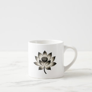 Graceful Lotus – Ink Brush Flower on Espresso Cup