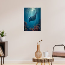 Graceful Manta Ray in Sunlit Ocean