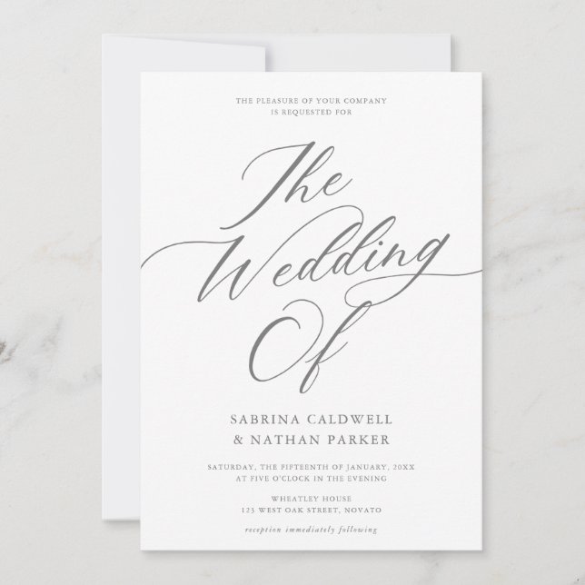 Graceful Modern Script Wedding  Invitation (Front)