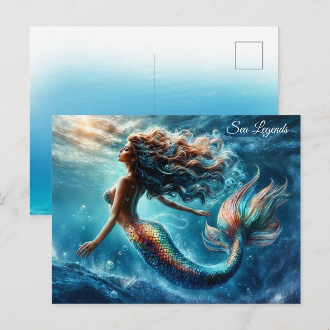 Graceful mythical sea dweller mermaid scene postcard (Front/Back)